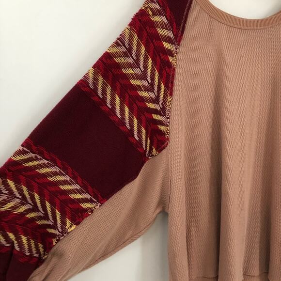 Free People S Rainbow Dreams Batwing Sleeve Knit Sweater mauve red woven 0552 - Picture 6 of 12